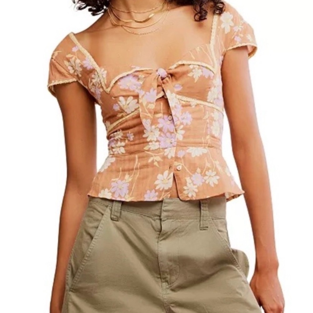 Free People Call Me Baby Blouse In Meerkat Combo Size Medium